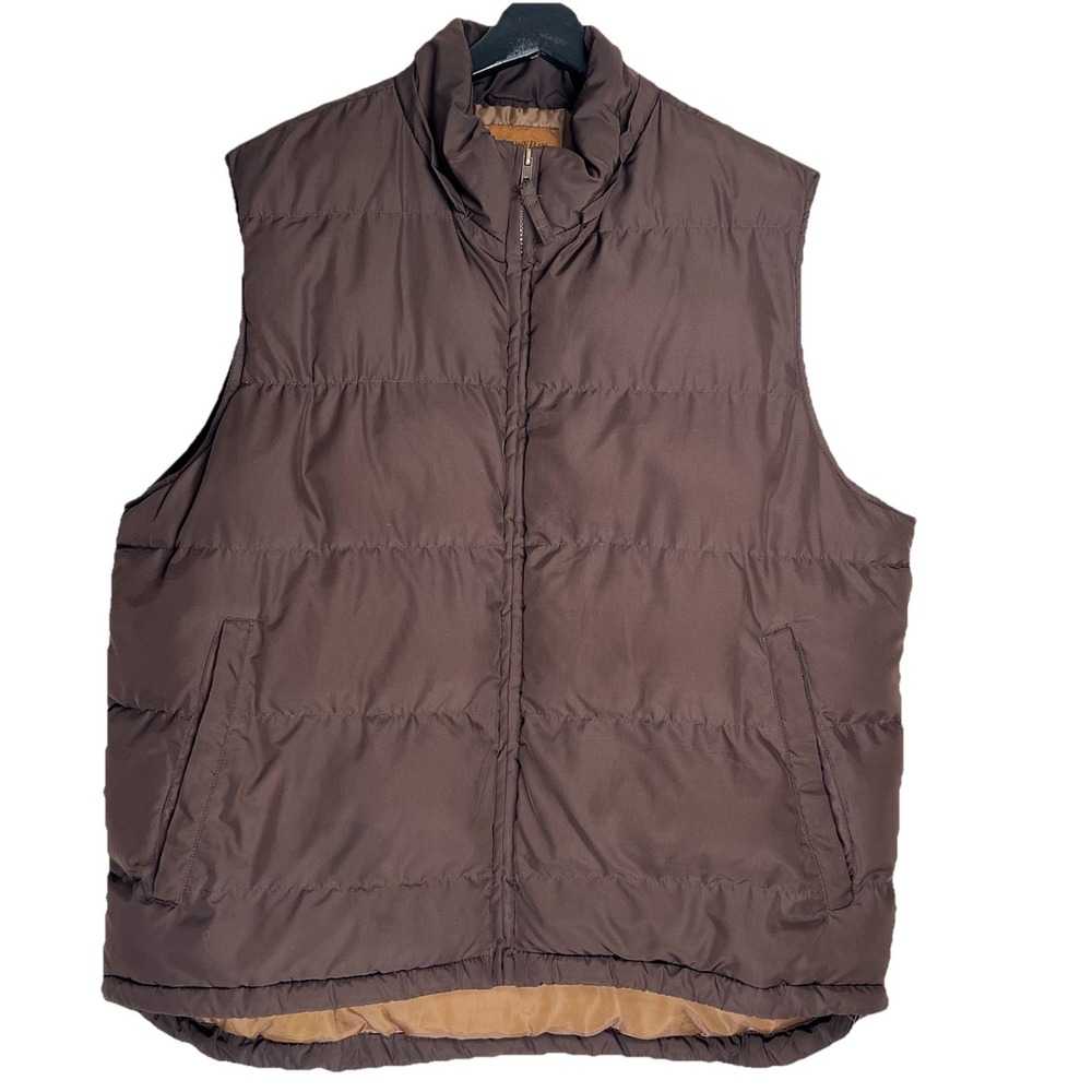 St Johns Bay Mens Large Brown Puffer Vest Full Zip Mock Neck Quilted Gorpcore